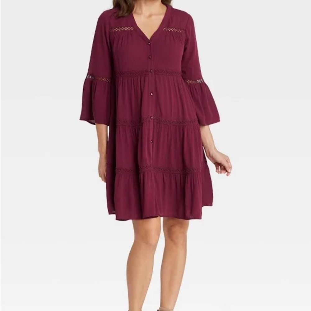 Knox Rose Red Tiered Sundress with Bell Sleeves